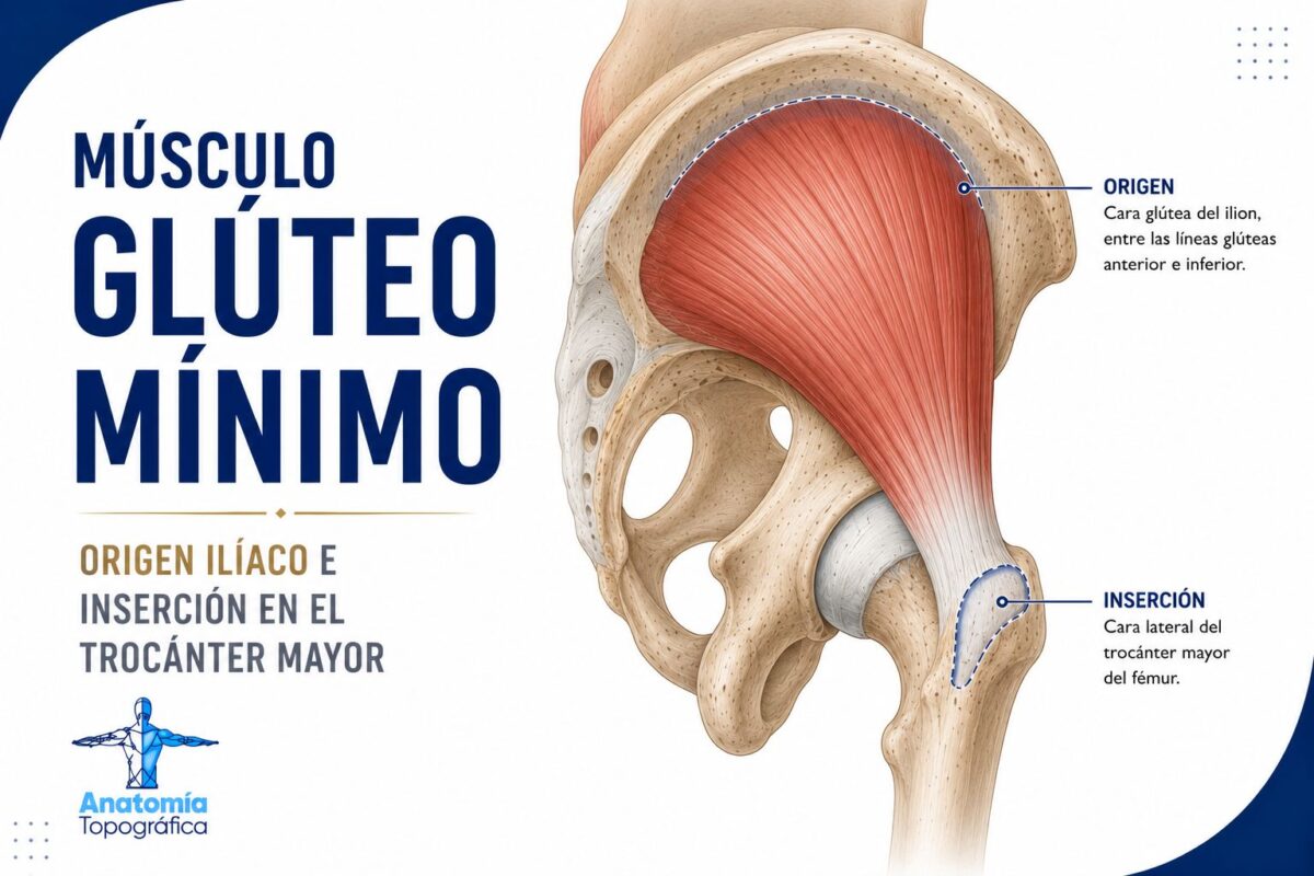 Músculo glúteo mínimo: origen, inserción, inervación, irrigación y acción Músculo glúteo mínimo: origen ilíaco e inserción en el trocánter mayor