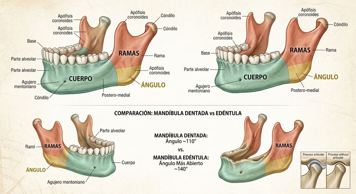 Mandíbula (maxilar inferior): anatomía, agujeros y patología Mandíbula (maxilar inferior): cuerpo, ramas y ángulo mandibular