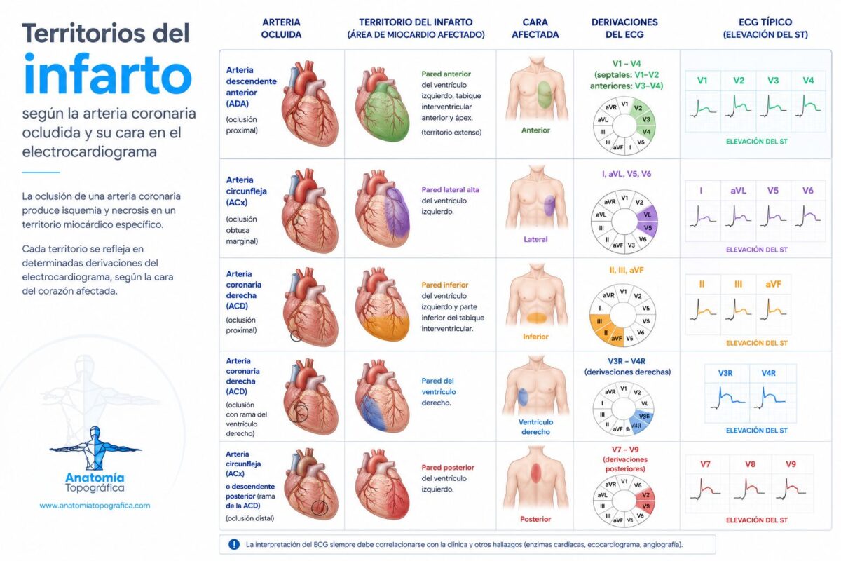 Arterias coronarias Territorios del infarto según la arteria coronaria ocluida y su cara en el electrocardiograma