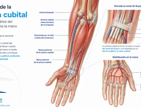Trayecto de la arteria cubital por el lado cubital del antebrazo hasta la mano