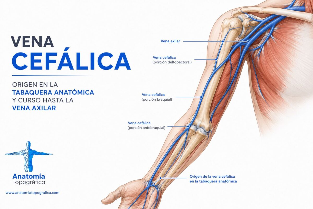 Vena cefálica: origen en la tabaquera anatómica y curso hasta la vena axilar