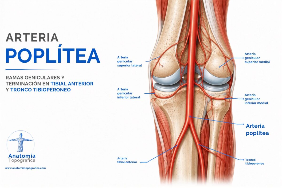 Arteria poplítea: ramas geniculares y terminación en tibial anterior y tronco tibioperoneo