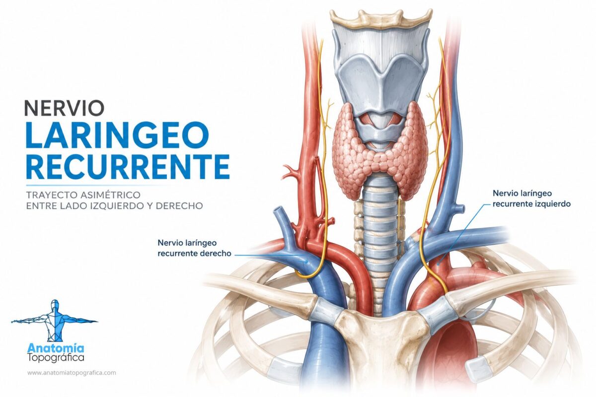 Nervio laríngeo recurrente: trayecto asimétrico entre lado izquierdo y derecho