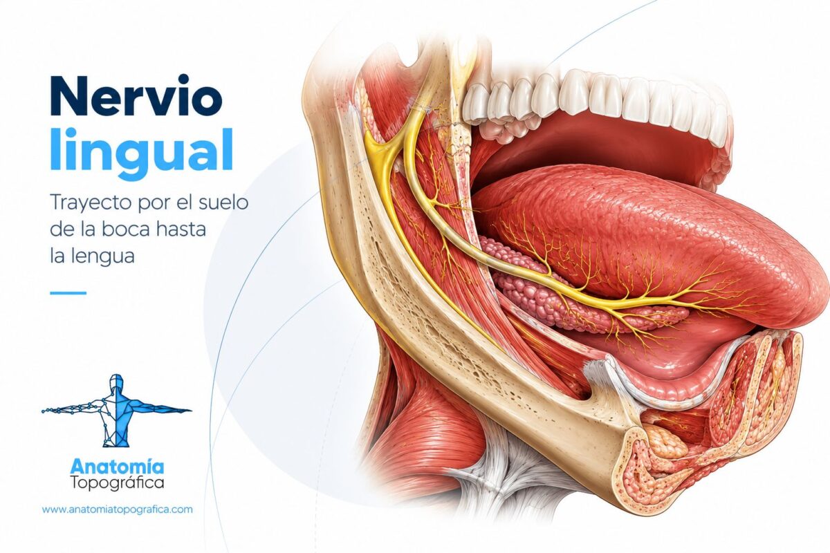 Nervio lingual: trayecto por el suelo de la boca hasta la lengua