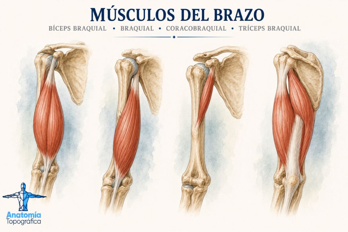 Músculos de la parte superior del brazo (brazo propiamente dicho) Músculos del brazo: bíceps braquial, braquial, coracobraquial y tríceps braquial