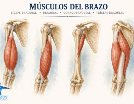 Músculos del brazo: bíceps braquial, braquial, coracobraquial y tríceps braquial
