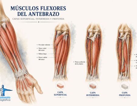 Músculos flexores del antebrazo: capas superficial, intermedia y profunda