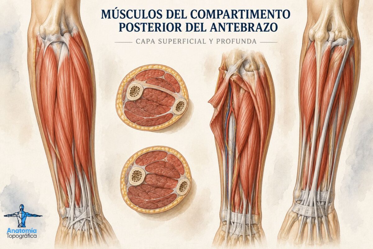 Músculos del compartimento posterior del antebrazo: capas superficial y profunda