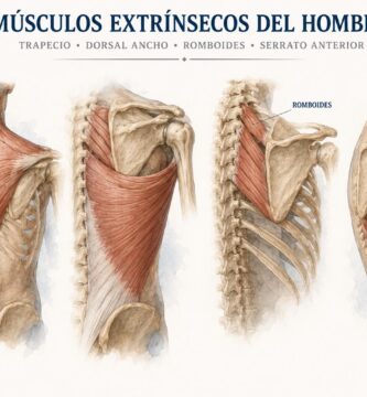 Músculos extrínsecos del hombro: trapecio, dorsal ancho, romboides y serrato anterior