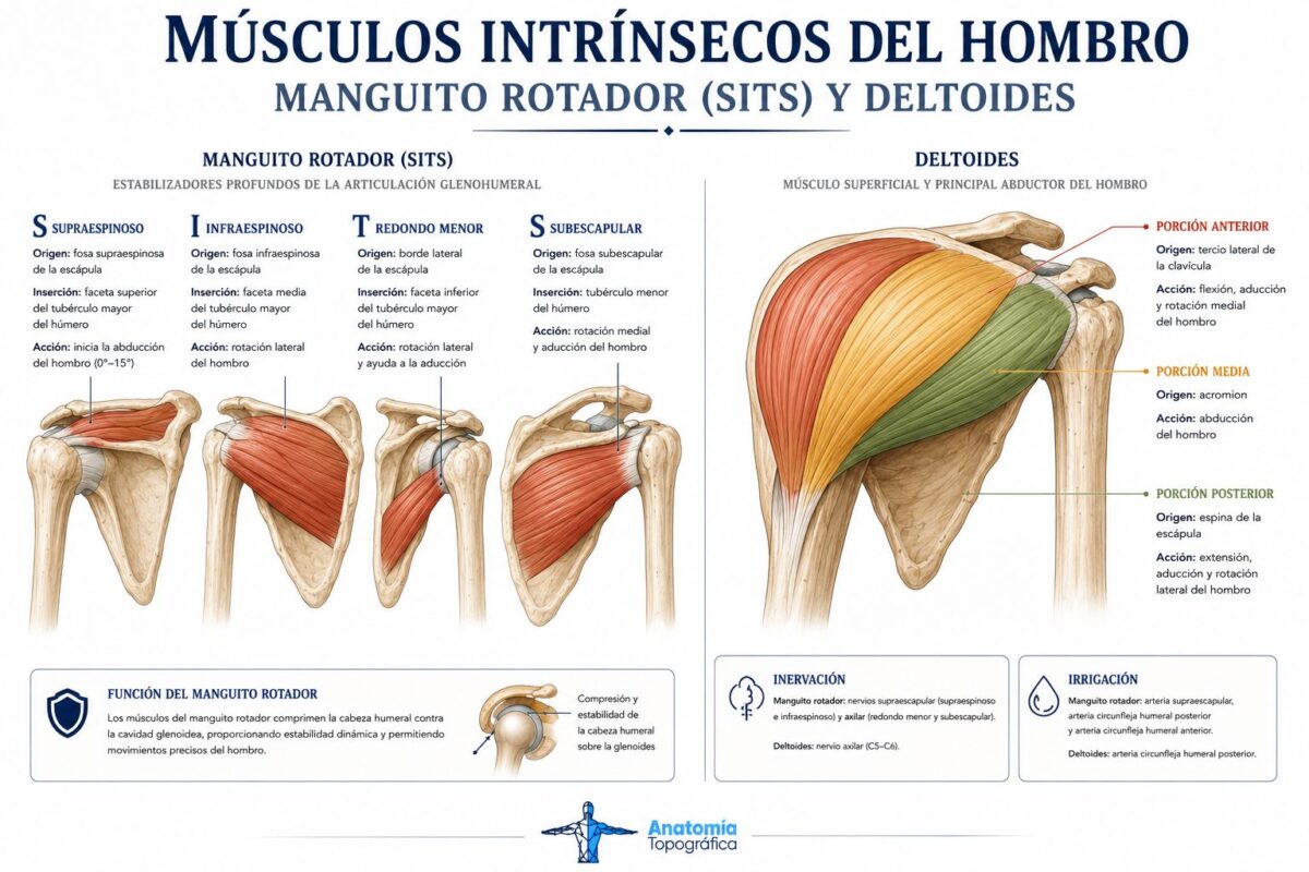 Músculos intrínsecos del hombro: manguito rotador (SITS) y deltoides