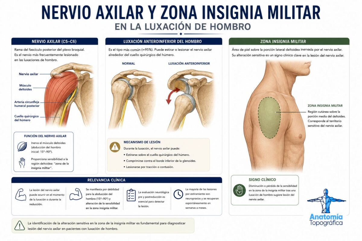 Nervio axilar y la zona de la insignia militar en la luxación de hombro