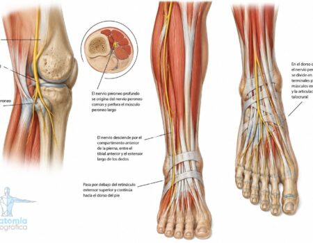 Nervio peroneo profundo (fibular profundo): origen, función y curso Nervio peroneo profundo: trayecto desde el cuello del peroné hasta el pie