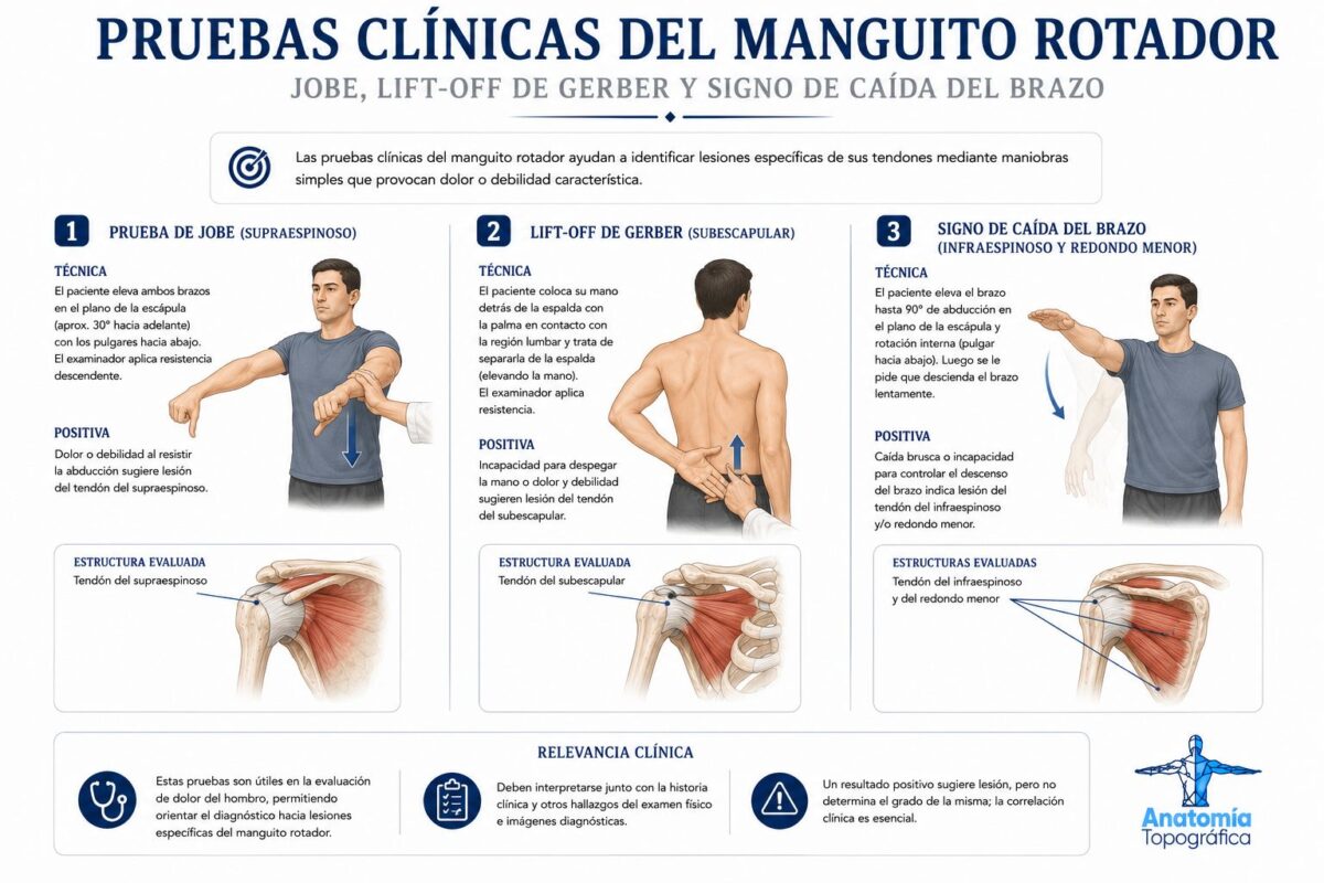 Pruebas clínicas del manguito rotador: Jobe, lift-off de Gerber y signo de caída del brazo