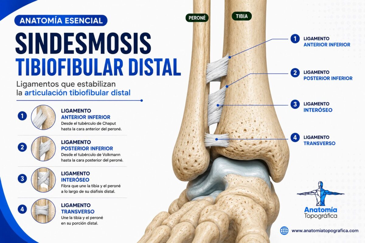 Sindesmosis tibiofibular distal: ligamentos anterior, posterior, interóseo y transverso