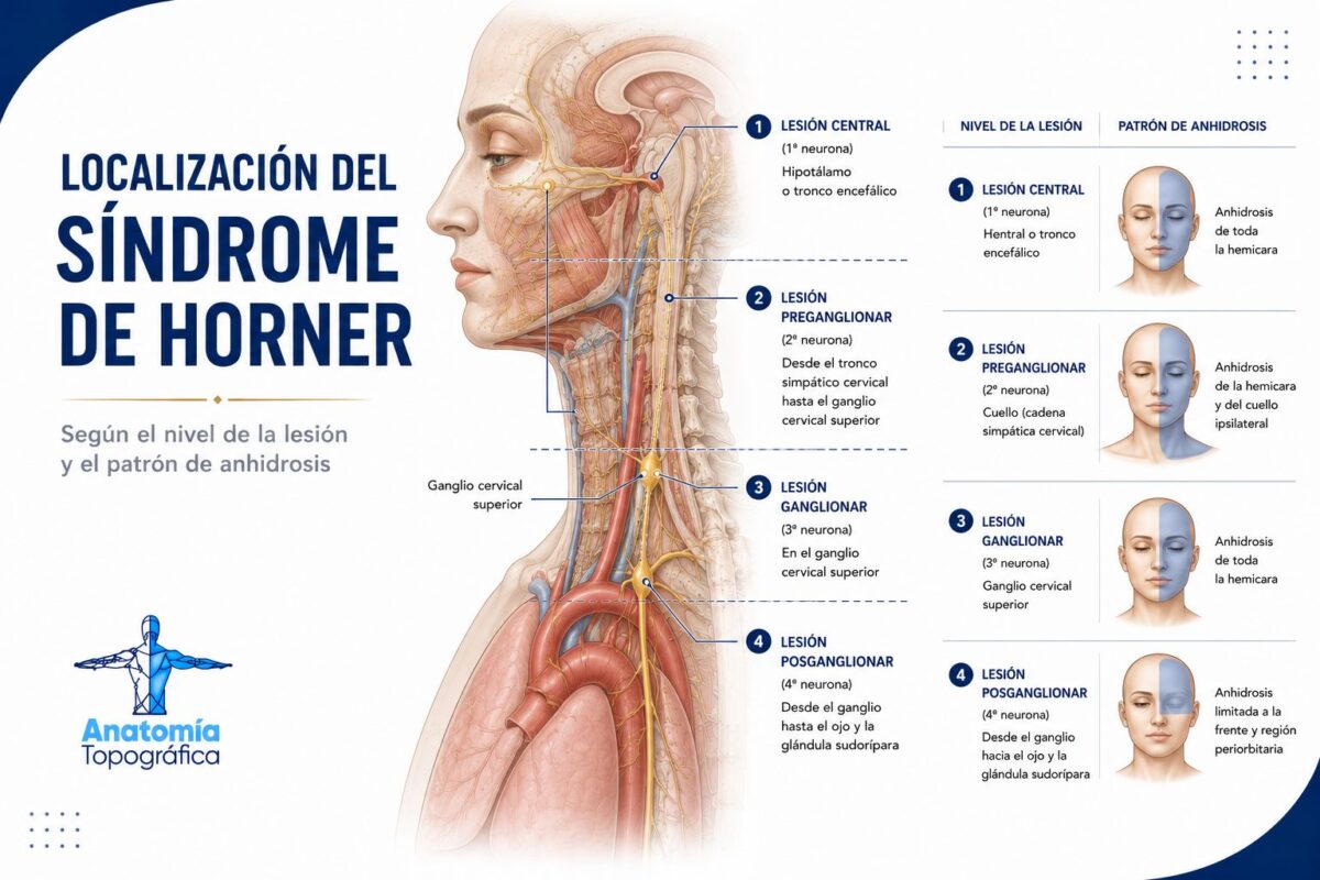 Localización del síndrome de Horner según el nivel de la lesión y el patrón de anhidrosis