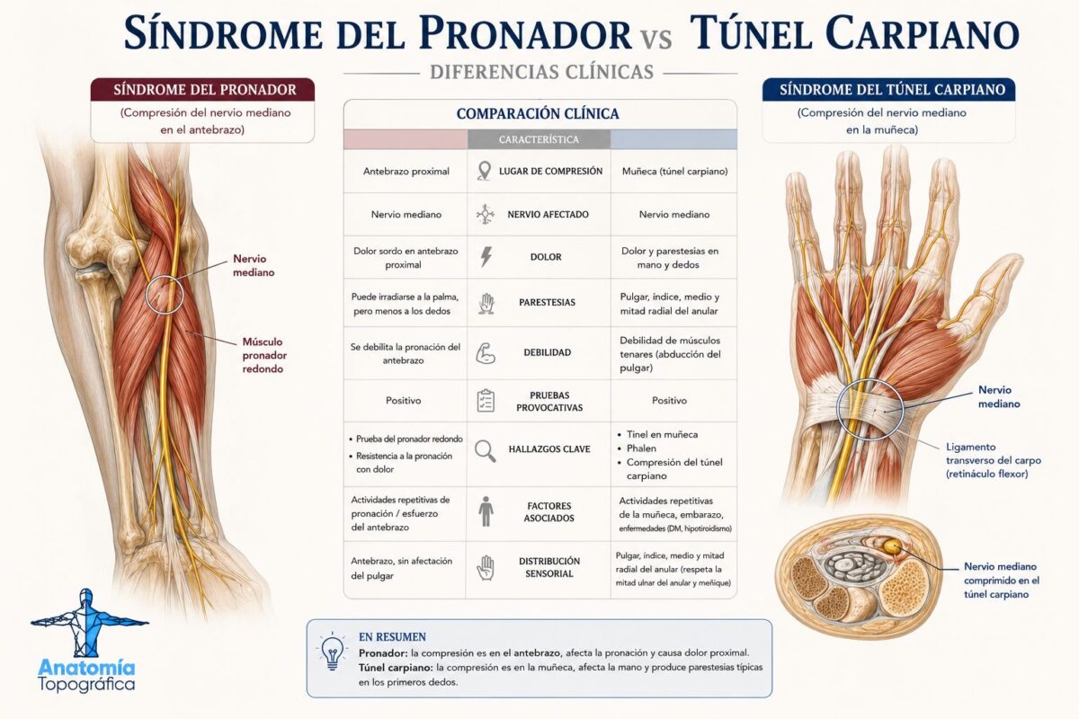 Síndrome del pronador vs síndrome del túnel carpiano: diferencias clínicas