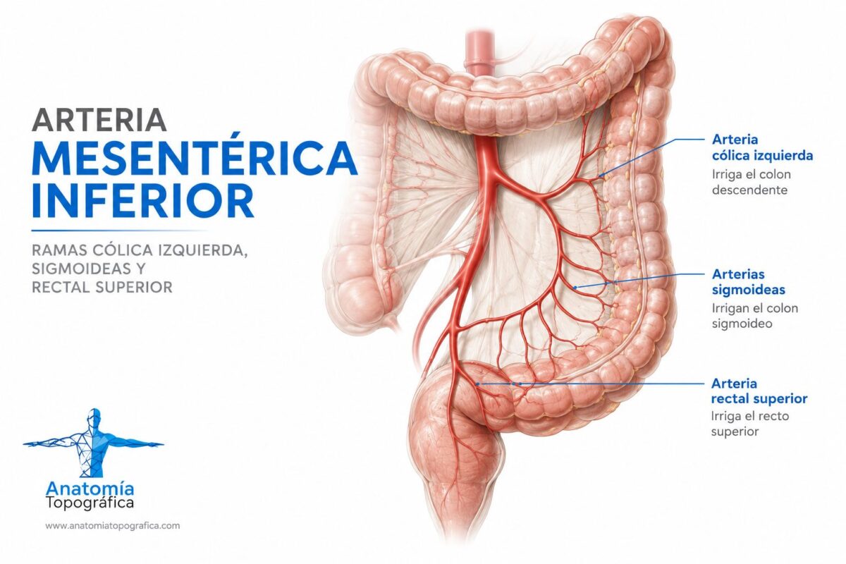 Arteria mesentérica inferior: ramas cólica izquierda, sigmoideas y rectal superior