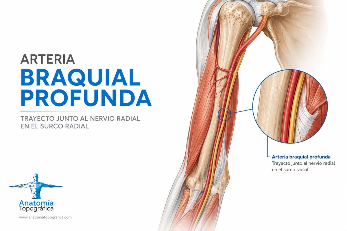 Arteria braquial profunda: origen, curso, ramas e irrigación Arteria braquial profunda: trayecto junto al nervio radial en el surco radial