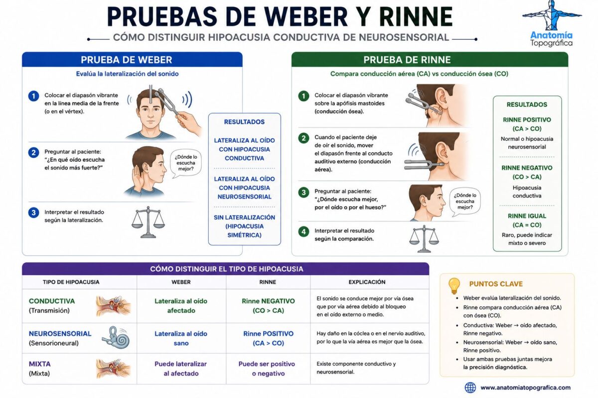 Pruebas de Weber y Rinne: cómo distinguir hipoacusia conductiva de neurosensorial
